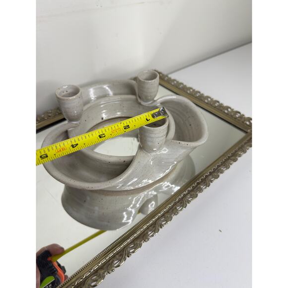 Unique Ceramic Candle Holder Signed Pottery Contemporary Center Piece, 3 candle - Picture 7 of 8